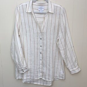 Halston Heritage 100% Linen Striped Top in Cream & Tan